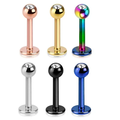 Set  oder einzeln Labret Lippen Piercing Kristall Zirkonia eloxiert Tragus Z367 - Bild 1 von 2