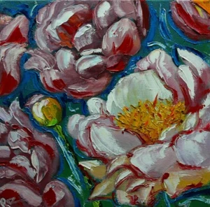 Floral #363 - 12x12" original flowers peony oil painting by Roz - Picture 1 of 1