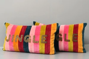 2 PCS NEXT Multi Bright Jingle Bright Stripe Velvet Christmas Cushion 278939 - Picture 1 of 14