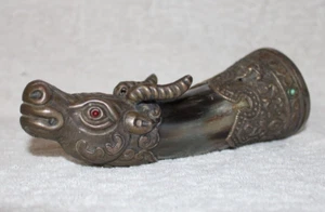 Fine Antique Sino-Tibetan Chinese Tibetan Yak Buffalo Headed Ryton Drinking Cup - Picture 1 of 21