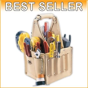 Tan Leather Electrician's Tool Carrier with Box-Shaped Design - 17 Pockets - Picture 1 of 2