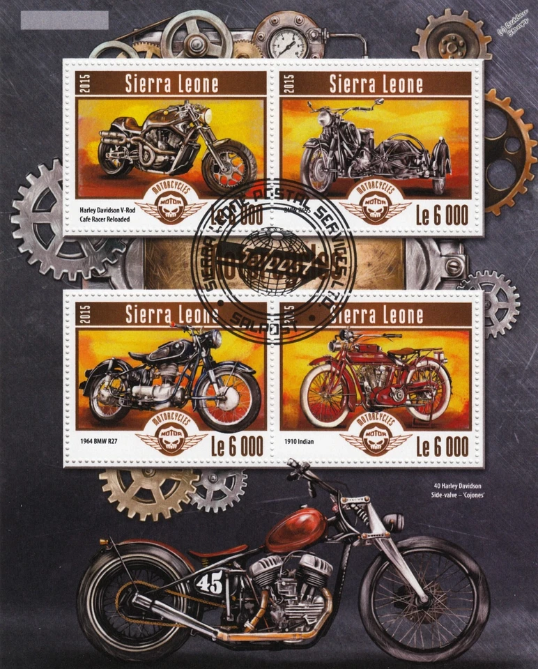 World Motorcycles / Motorbikes CTO Stamp Sheet (2015 Sierra Leone) - Image 1 of 1