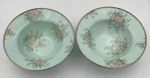 Paar MacKenzie Kinder Emaille gepresste Blumen blau Frühstücksschalen 7 1/2" - Bild 1 von 9