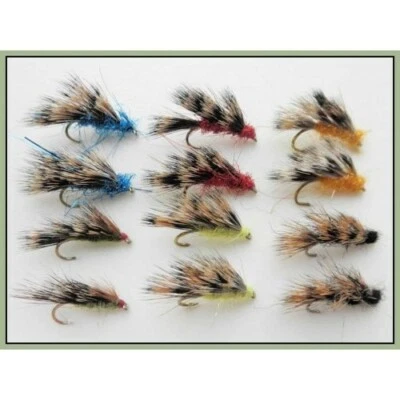 TROUTFLIES UK 12 Rodler Forellen Fliegen, gemischte Farben, Größe 10/12, Halbschweine. Angeln Fliegen