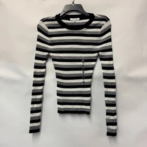 Hooked Up by IOT Juniors M Black Grey Striped Rib Knit Sweater NWT Q76 - Picture 1 of 4