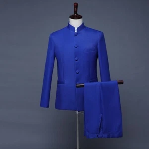 Para Hombres 2 PIEZAS Traje Chino Blazer Chaqueta Pantalones Túnica Vestido Formal Pecho Único - Imagen 1 de 15