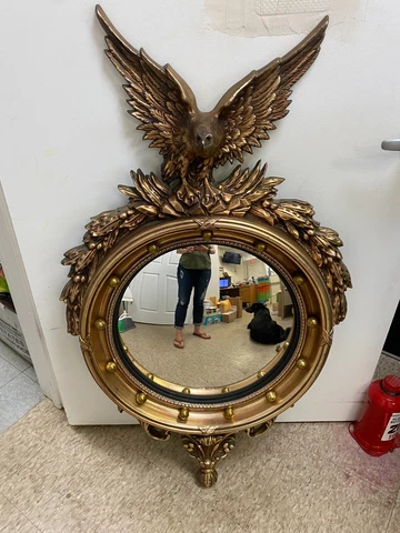 Antique Vintage Federal Eagle Gold Convex Mirror Turner Wall Accessory Large 46” Cover