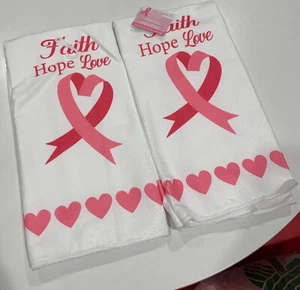 2 Kitchen Towel Set Breast Cancer Awareness Faith Hope Love Heart Pink Ribbon 💗 - Picture 1 of 4