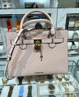 Сумка через плечо женская Michael Kors Hamilton средняя с логотипом MK пудра румяна - Изображение 1 из 4