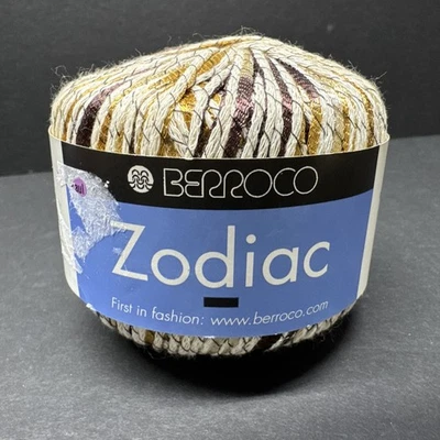 Hilo Berroco ZODIAC - #9609 Metálico Dorado Crema Marfil Marrón Hecho en Italia Nuevo Foto 1 de 4