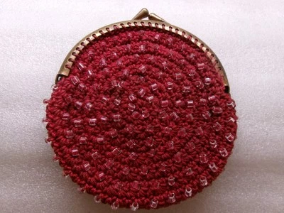 Vintage Beaded Crochet Coin Purse Red Clear Beads Kiss Lock Brass Japan As Is  - Image 1 of 4
