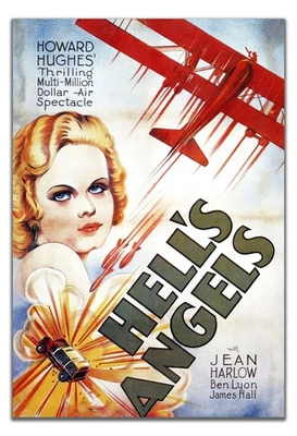 Póster de la película Hell’s Angels vintage - Película de guerra de 1930, Jean Harlow, impresión de arte de pared Foto 1 de 3