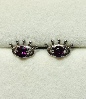 Aretes de plata de ley 925 rodolita natural púrpura granate pestañas Foto 1 de 4