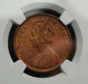 Britisch Indien 1/4 Anna 1862 (B) Incuse V NGC MS63 RB - Bild 1 von 3