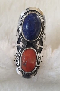 Anillo Navajo Vintage Coral y Lapislázuli Plata Real 55 (17,5 mm Ø) - Imagen 1 de 6