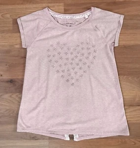 Next Short Sleeves T-Shirt Girls 9 Years Pink Sequins Heart Crew Neck Back Slits - Picture 1 of 12