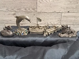 VTG Pewter MINI Figurine LOT, TRAIN, 1980 DUCK, 1996 RICKER WOLF, DOLPHIN FORT - Picture 1 of 24