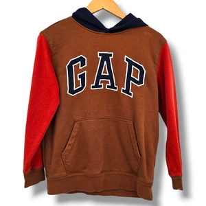 GAP Kids Boys Color Block Logo Sweatshirt Hoodie Brown Orange Blue Size Large - Picture 1 of 5