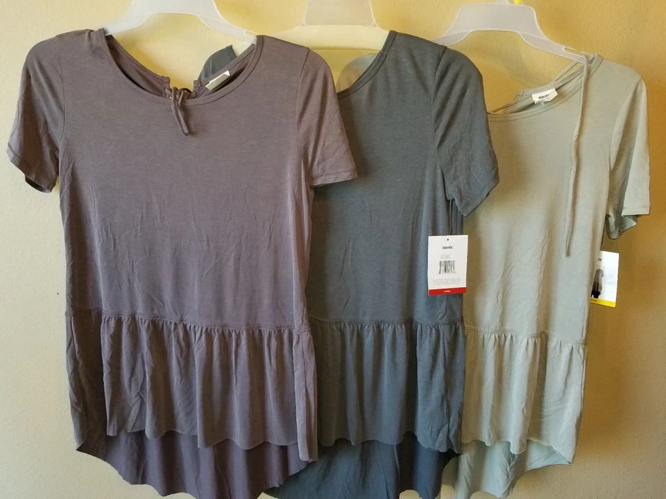 Nueva con etiquetas Camisa Mote Para Mujer Alta Baja Manga Corta Púrpura Ciruela Gris Carbón Salvia Foto 1 de 1