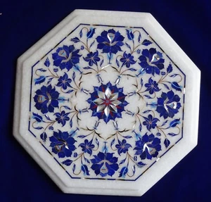12" Marble Lapis lazuli Corner Table Semi Precious Stone Floral Handicraft - Picture 1 of 3