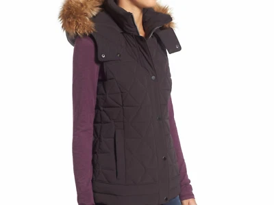 NWT Thea Black Vest by Marc by Andrew Marc with Removable Faux Fur Trim Size L - Image 1 of 4