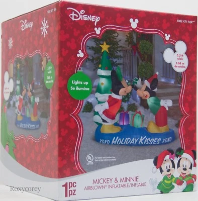 Navidad Disney 5,5 pies Mickey Minnie Mouse Muérdago Escena Soplada por Aire Inflable Foto 1 de 2