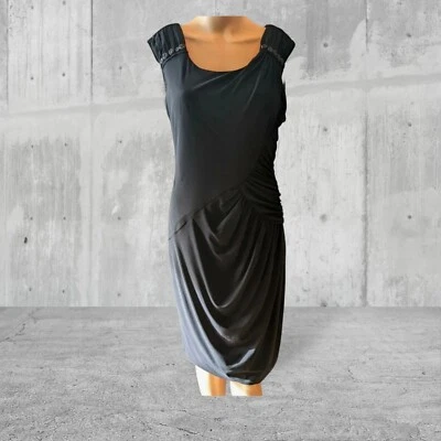 LESLIE FAY Sleeveless Lined RUCHED Little Black Dress SPARKLE Womens Size 8  - Image 1 of 4