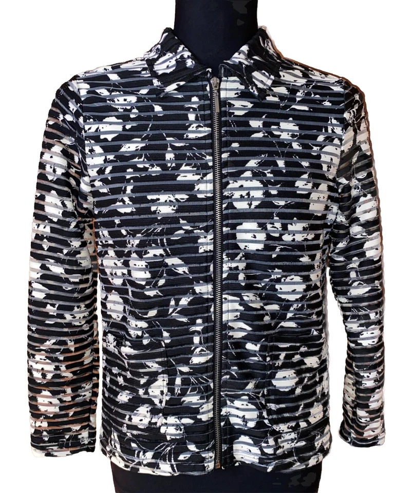 Blazer chaqueta floral a rayas de malla transparente para mujer Cathy Daniels talla pequeña Foto 1 de 4