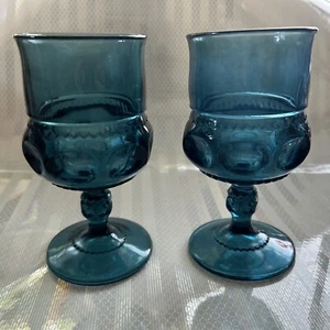 Tiara Wine Glass Goblets KINGS CROWN Thumbprint Imperial Blue Set Of Two - Picture 1 of 4