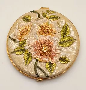 Elegant decorative dual Compact Purse Pocket Makeup Mirror ornament cream brown - Picture 1 of 5