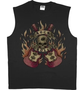 Mens Sleeveless T-shirt Muscle Tee Skull Guitar T-shirt Tank Top - Picture 1 of 1