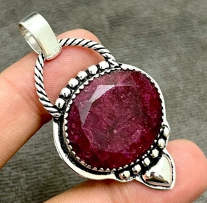 Ruby (Lab-Created) Gemstone 925 Sterling Silver Handmade Jewelry Pendant 2.10" - Picture 1 of 10