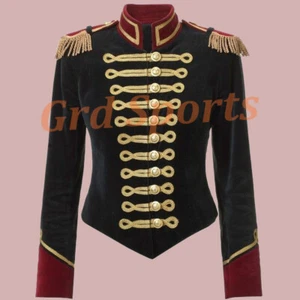 Women Military Gothic Black Velvet Hussar Officer Jacket/Coat With Golden Braid - Picture 1 of 2
