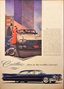 Cadillac Automobile in front of UN HQ New York Vintage Print Ad 1959 - Picture 1 of 5