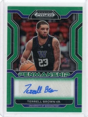Terrell Brown Jr 2022 Panini Prizm Draft Picks Penmanship Green Prizm Auto - Image 1 of 2