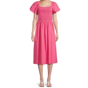 Beachlunchlounge Women's Smocked Midi Dress with Short Eyelet Sleeves sz Large - Picture 1 of 8