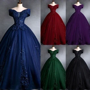 Gothic Wedding Dress Lace Appliques V Neck Glitter A Line Strapless Bridal Gowns - Picture 1 of 18