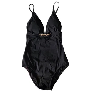 Profile by Gottex Black Unchain My Heart V-Neck One Piece Swimsuit Size 10 - Picture 1 of 14