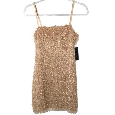 Mini Vestido Lulus Tostado Flecos Sin Mangas Ajustado Talla S Fiesta  Foto 1 de 4