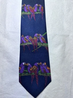 Corbata para hombre Broadway con estampado de pájaros de loros 100 % poliéster CA 15336 hecha en Corea Foto 1 de 4