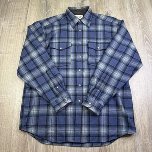 Pendleton Outdoor Board Shirt Blue Plaid Flannel Wool Button Up Men’s Large Long - Picture 1 of 13