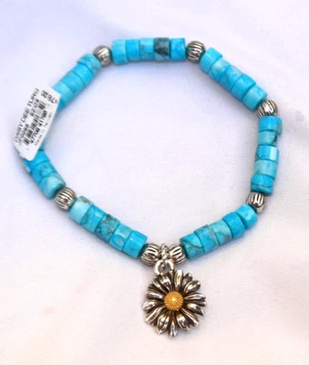 NWT Brighton Daisy Dee Turquoise Silver Gold Stretch Bracelet $78 - Image 1 of 3