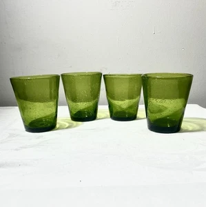 Villa D’ Este Drinking Glass set of 4 bubble avocado green 8oz 3.5” tall X 3.5” - Picture 1 of 3