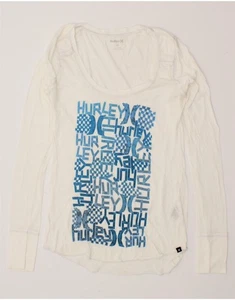 HURLEY Womens Graphic Top Long Sleeve UK 12 Medium White Cotton HT02 - Picture 1 of 3