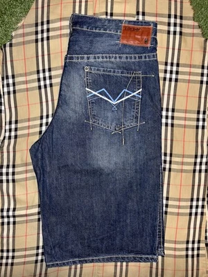 Pantalones Cortos de Jean Y2K Ecko Unltd Sueltos Crudos Sin Cortar Para Hombre 40x15" Hip Hop Azul Rinoceronte Foto 1 de 4