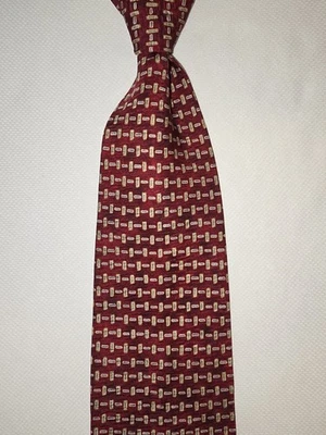 Классический мужской галстук ручной работы из 100% шелка бордовый с геометрическим узором Daniel De Fasson - Изображение 1 из 4