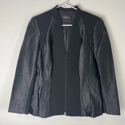 Chaqueta Lafayette 148 Mujer 8 Negra Texturizada Satén Cremallera Frontal Blazer Carrera Elegante Foto 1 de 4