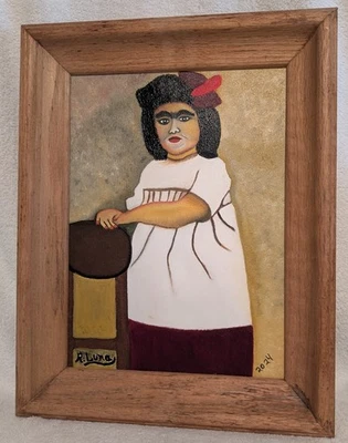 Original FRIDA KAHLO Oil on Canvas PAINTING By R. Luna  Mexican FOLK ART #1 - Image 1 of 4