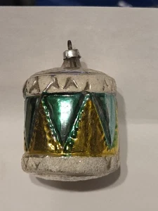 Antiguo adorno navideño vintage de vidrio soplado con tambor alemán  - Imagen 1 de 3