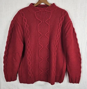 Nautica 100% Wolle Handstrick Pullover Fischer Zopfmuster rot XL dick schwer - Bild 1 von 8